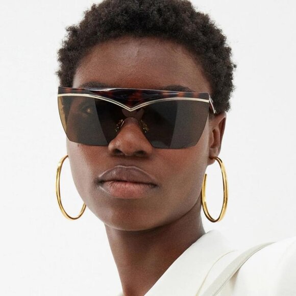 NEW SL614 MASK 002 SAINT LAURENT SUNGLASSES HAVANA WOMEN SHIELD SL 614 MASK 002 - Picture 1 of 4